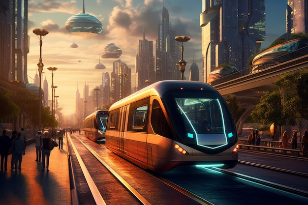 Concettuale di trasporto con energia pulita in futuro creato con la tecnologia Generative AI