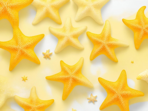 Conchiglie stelle marine sullo sfondo giallo bella immagine illustrazione ai generato