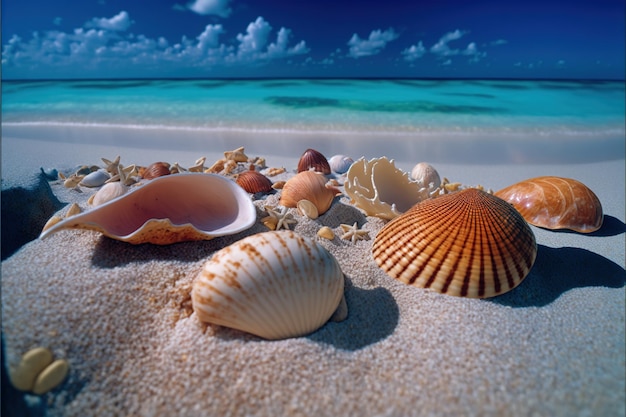 Conchiglie sulla spiaggia di sabbia