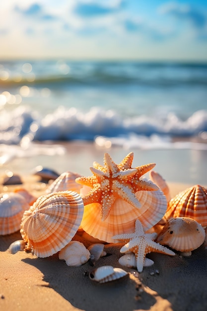 Conchiglie sulla spiaggia IA generativa