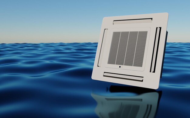 condizionatore d'aria della cassetta sopra l'acqua blu 3d