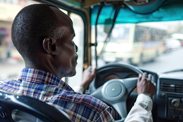 Conducente di autobus che garantisce il trasporto sicuro dei passeggeri verso le loro destinazioni Conducente d'autobus vigile che garantisce un viaggio sicuro ai passeggeri39