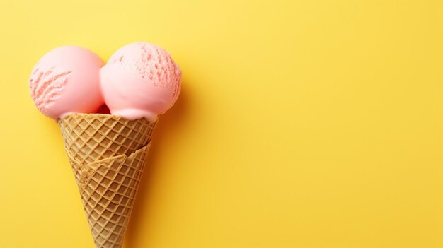 Cone di gelato a forma di cuore su uno sfondo giallo AI generativa