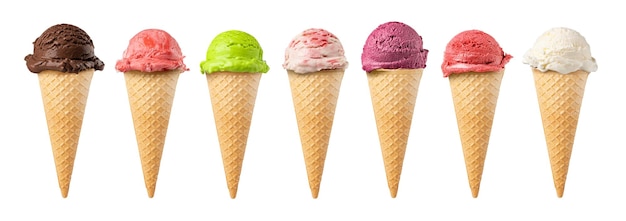 Cone di waffle di gelato su sfondo bianco