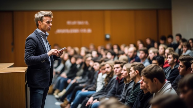 Conferenza universitaria di uno psicologo appassionato di studenti di psicologia e lavagna