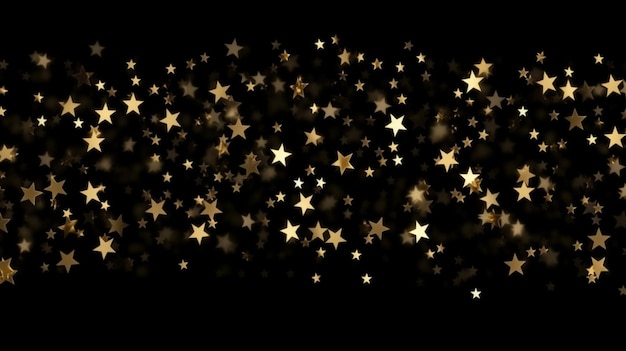 Confetti a stella d'oro e glitter su sfondo nero per sfondo festivo Concetto di celebrazione Bella decorazione AI generativa
