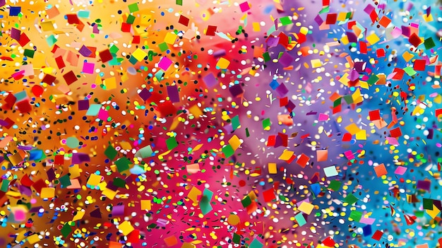 Confetti colorati che cadono su uno sfondo a gradiente arcobaleno Perfetti per una festa o una celebrazione