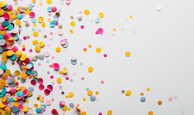 Confetti colorati di fronte a uno sfondo bianco Immagine generata da AI di alta qualità