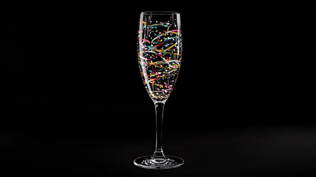 Confetti colorati in vetro a flauto su sfondo nero