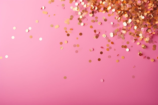 Confetti dorati che cadono su uno sfondo rosa