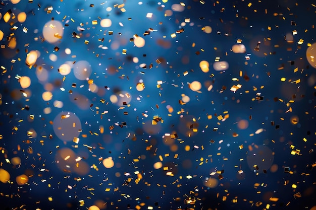 confetti dorati su sfondo blu scuro