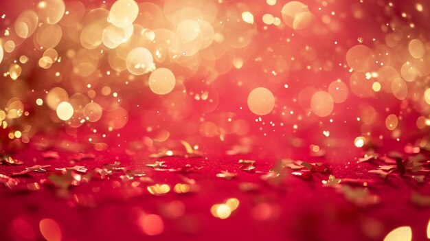 confetti e scintille di luci sfocano il bokeh su uno sfondo rosso Generative Ai