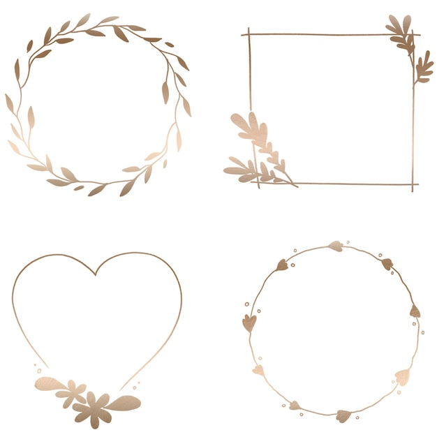 Confezione di cornice a foglie dorate trasparente png