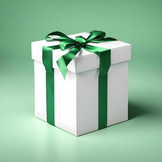 Confezione regalo bianca con nastro verde rendering 3d