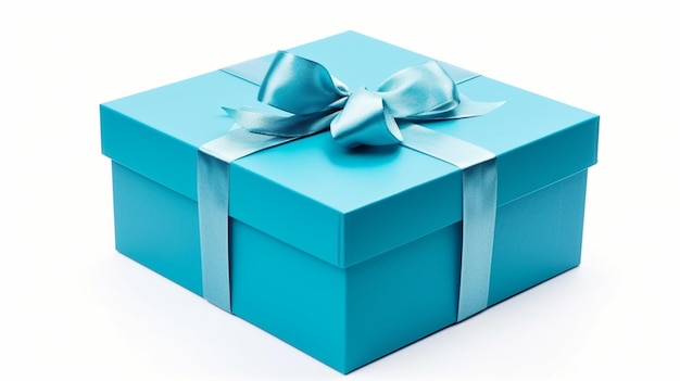 Confezione regalo blu con nastro isolato su bianco