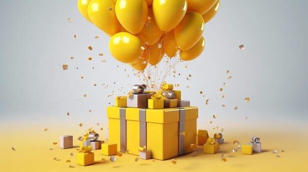 Confezione regalo circondata da palloncino giallo
