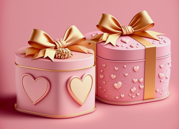 confezione regalo colore rosa con nastro dorato, illustrazione ai generata