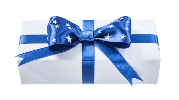 Confezione regalo con fiocco blu isolato