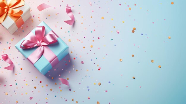 Confezione regalo con nastro e fiocco per anniversario di compleanno o celebrazione con copyspace