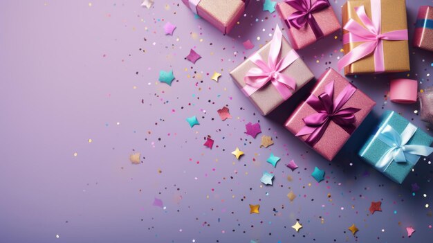 Confezione regalo con nastro e fiocco per anniversario di compleanno o celebrazione con copyspace