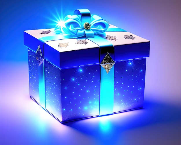 confezione regalo con scatola regalo aperta blu splendente magica con luce magica