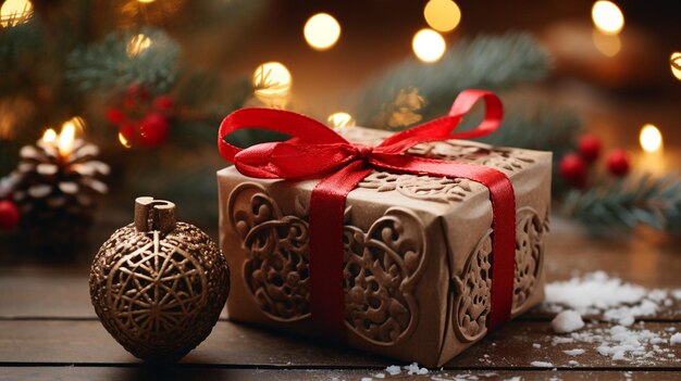 Confezione regalo di Natale, Capodanno o Natale con nastro e albero
