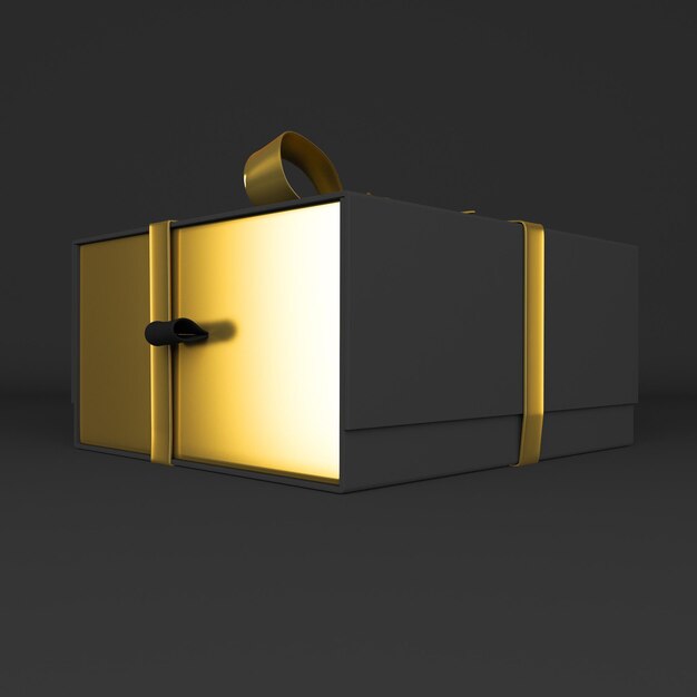 Confezione regalo dorata e scura lato sinistro isolato su sfondo nero