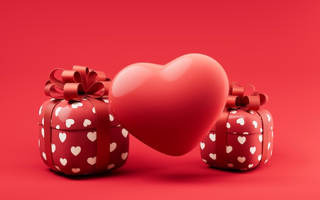 Confezione regalo e celebrazione del festival del cuore d'amore rendering 3d