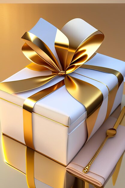 Confezione regalo e nastro con carta da regalo in lamina d'oro e bianco