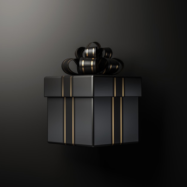 Confezione regalo nera su sfondo nero rendering 3d