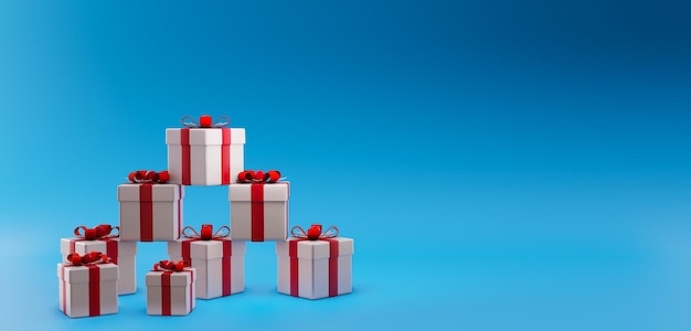 Confezione regalo per la promozione dello sconto della vendita di Natale con spazio per la copia 3D render design del banner di vendita