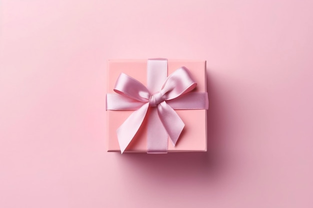 Confezione regalo rosa con nastro su sfondo rosa AI