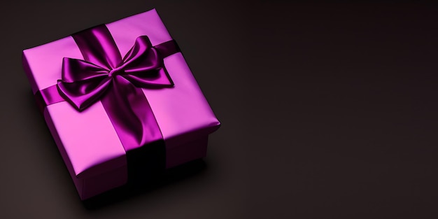 Confezione regalo viola su un banner di sfondo nero