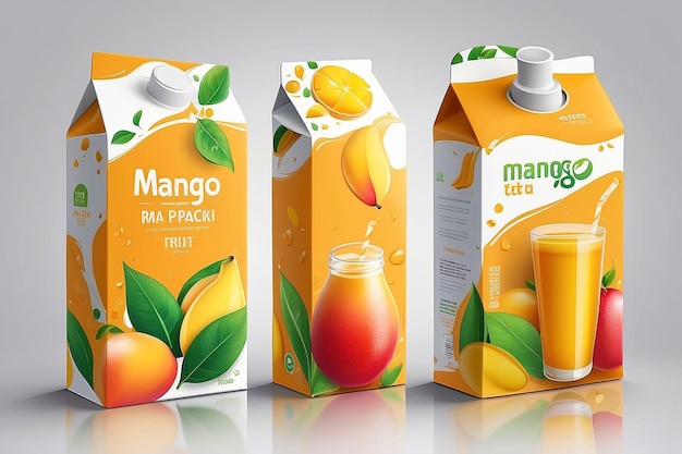 Confezione tetra di succo modello di confezione di succo di frutta di mango confezione di cartone di marca per bevande succose naturali fresche