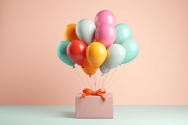 Confezioni regalo e palloncini colorati Buon compleanno concetto celebrazione sfondo ai generativa