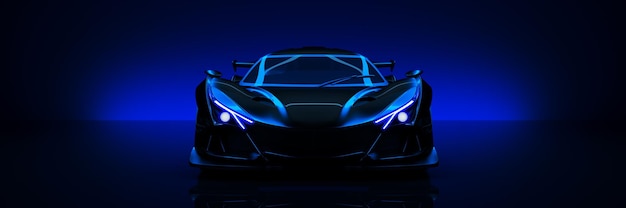 Configurazione dello studio dell'automobile sportiva su un rendering 3d di sfondo scuro