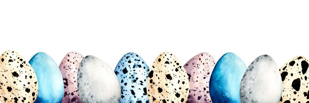 Confine acquerello pasqua con uova colorate Illustrazione disegnata a mano della primavera isolata su sfondo bianco