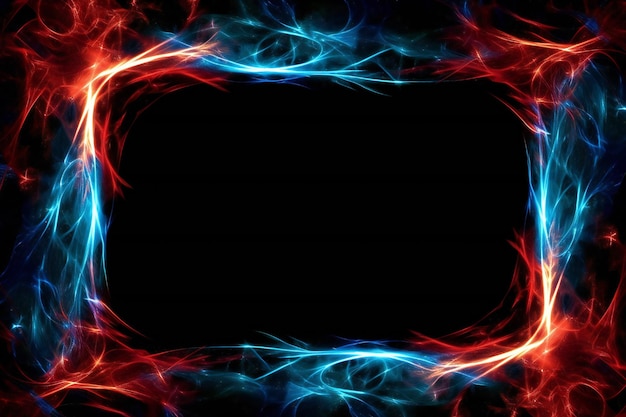 Confine di fuoco blu e rosso e spazio vuoto al centro su sfondo nero