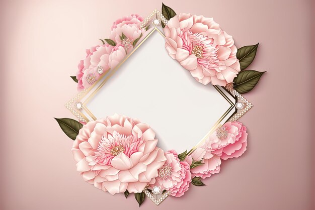 Confine floreale a forma di diamante con peonie rosa Concetto in rosa adatto per la Festa della Madre