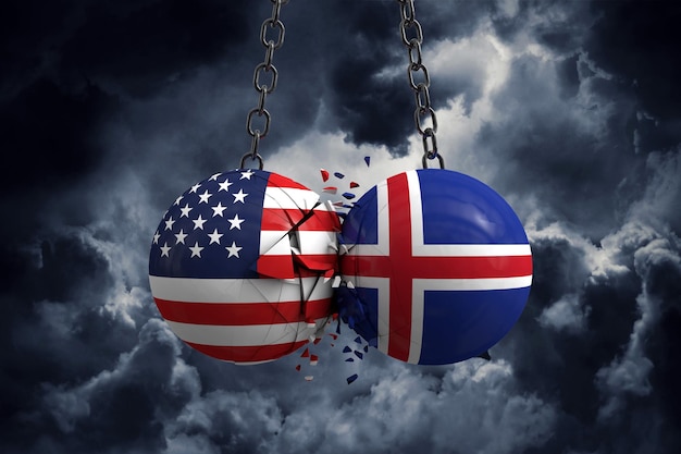 Conflitto di relazione tra USA e Islanda Concetto di accordo commerciale Rendering 3D