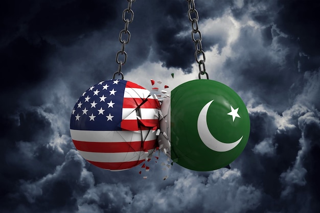 Conflitto di relazione tra USA e Pakistan Concetto di accordo commerciale Rendering 3D