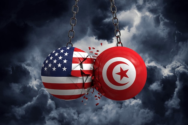 Conflitto di relazione tra USA e Tunisia Concetto di accordo commerciale Rendering 3D