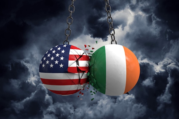 Conflitto di relazioni tra USA e Irlanda Concetto di accordo commerciale Rendering 3D