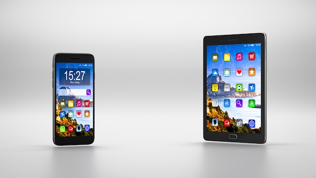 Confronto di smartphone e tablet pc isolato