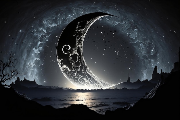 Congratulazioni islamiche Ramadan Kareem design della carta con luna crescente