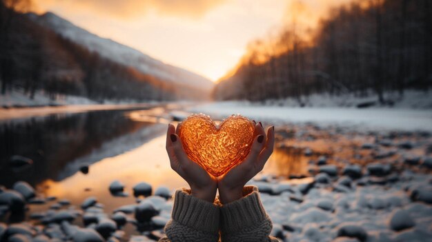 Congratulazioni per il giorno di San Valentino con la forma di un cuore sulle mani