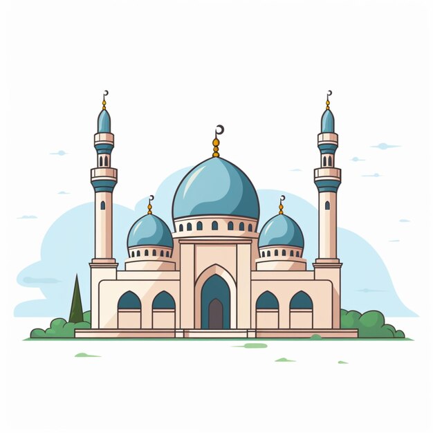 Congratulazioni per l'Eid e il Ramadan Kareem Post con una bellissima illustrazione della moschea islamica