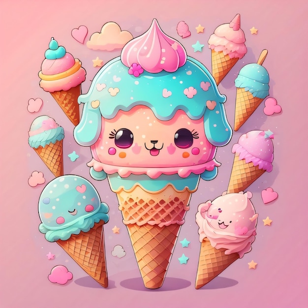 Coni gelato pastello Kawaii