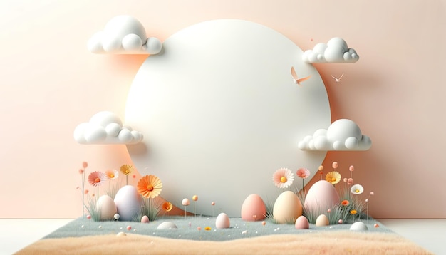 Conigli e uova di Pasqua incantati in un Paese delle Meraviglie primaverile pastello