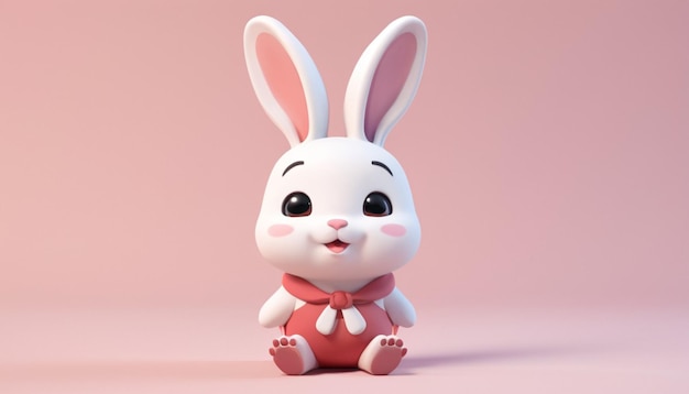 coniglietto animato È un coniglietto bianco con grandi occhi espressivi e guance rosate che indossa un abito rosso